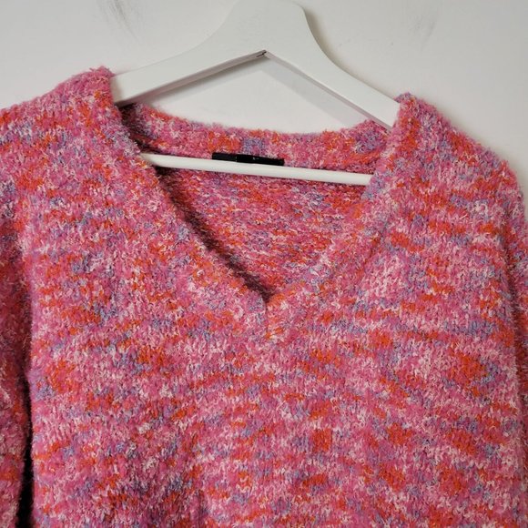 Lulu's Keepin' It Cuddly Pink Heather Multi V-Neck Sweater Size M - Picture 10 of 10